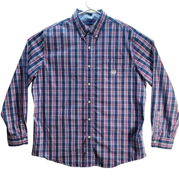 Chaps Easy Care Stretch Shirt Mens XL Blue Purple Plaid‎ Long Sleeve Button Down - Picture 1 of 9